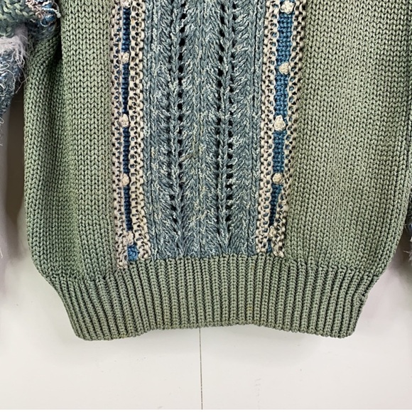 Homemade textured Sweater, muted green & blue size m/L w/feathers! nwt - Picture 4 of 10